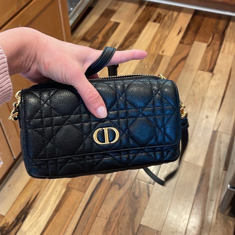 Dior caro flap pouch with chain